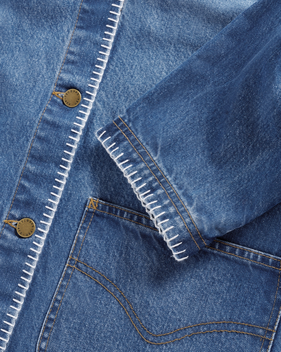 Closeup view of Women's Denim Chore Jacket - Medium Wash