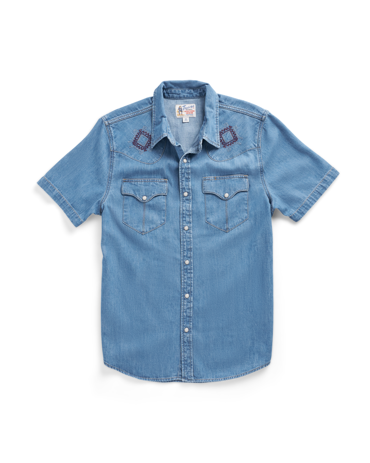 Men's Short Sleeve Denim Pearl Snap - Turquoise cotton | Tecovas