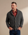 Closeup detail view of Men's Shawl Collar Cardigan Sweater - Dark Gray Heather