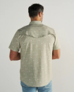 Closeup detail view of Men's Performance Western Short Sleeve Pearl Snap - Desert Sage/Light Sand