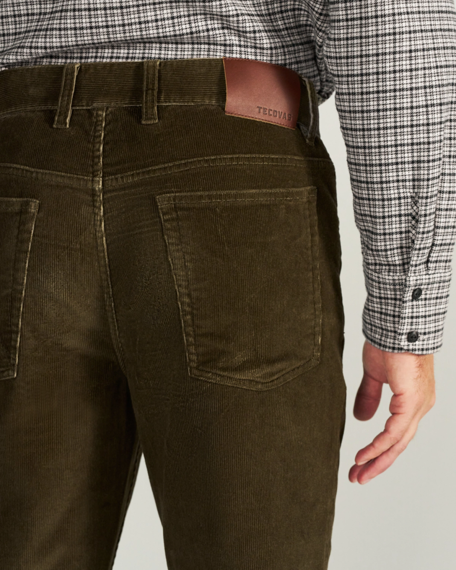 Closeup view of Men's Slim Straight Stretch Corduroy - Dark Olive