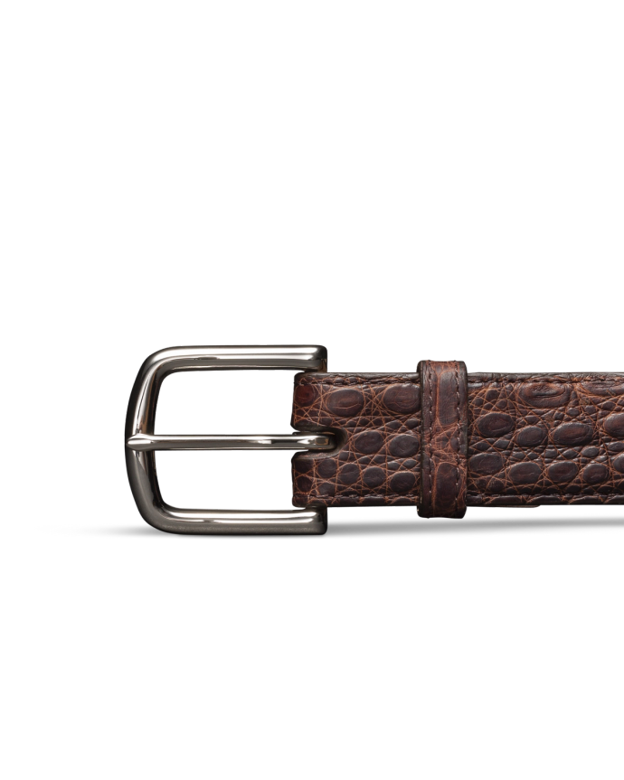 Front view of Men's Caiman Belt II - Mahogany on plain background