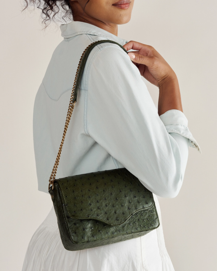View of Ostrich Shoulder Bag - Forest Green