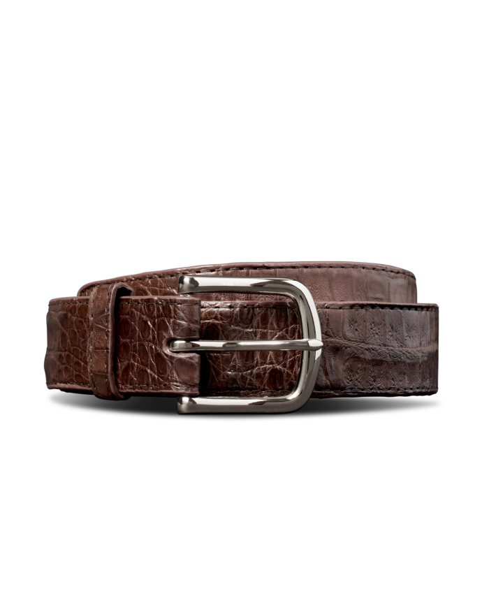 Unbuckled view of Men's Caiman Belt II - Oak on plain background