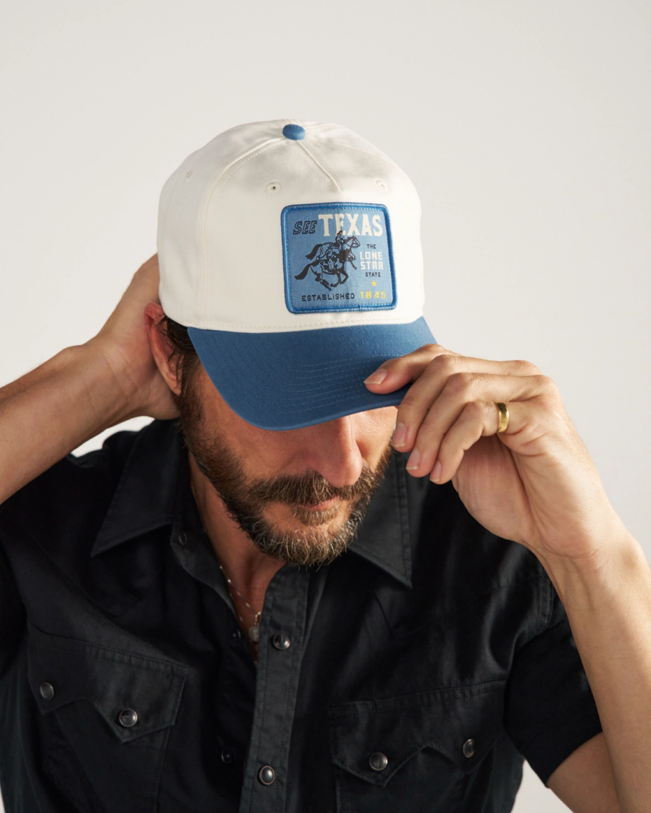 View of See Texas Hat - White/Blue