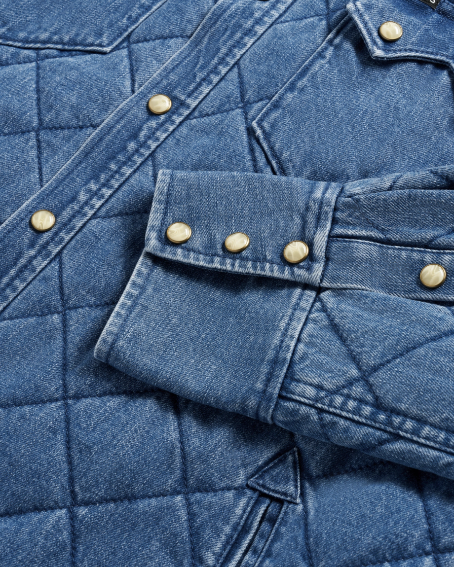 Closeup view of Men's Quilted Denim Shacket - Medium