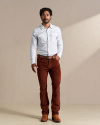 Full view of Men's Corduroy Standard Pants - Mahogany on model