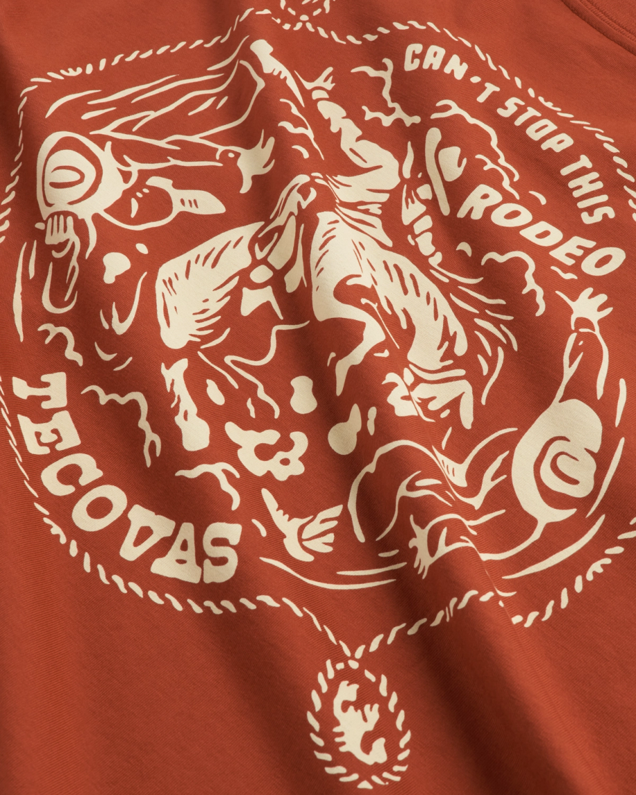 Closeup detail view of Men's Can't Stop Pocket T-Shirt - Orange Rust/Bone