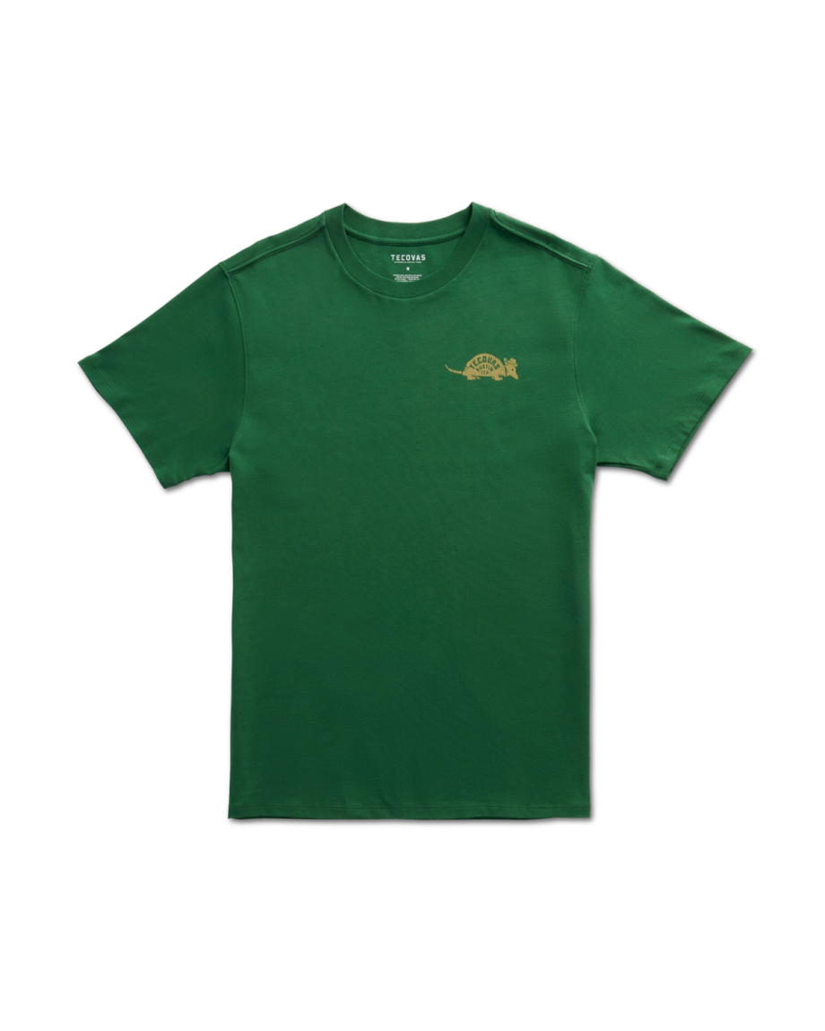 Front view of Men's Howdy Armadillo Tee - Green / Khaki on plain background