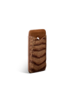 A brown crocodile-patterned leather phone sleeve stands upright against a plain white background.