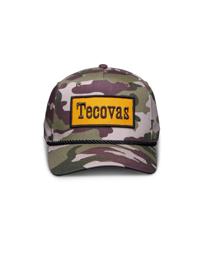 Profile view of Tecovas Patch Five-Panel High Profile Hat - Brown Camo on plain background