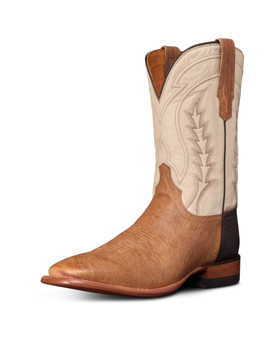 Quarterfront view of The Doc - Tan / Bone Calfskin on plain background