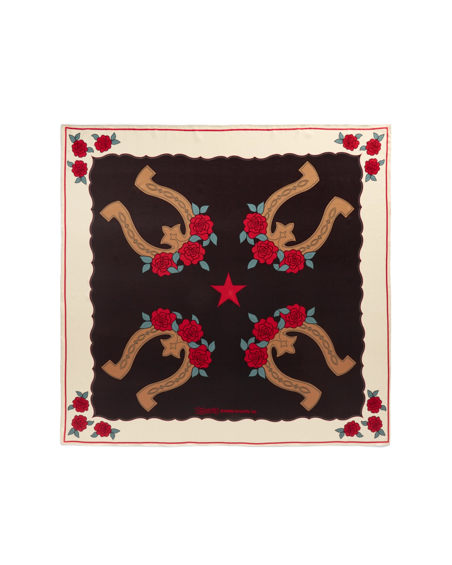 Front view of Horseshoes and Roses Wild Rag - Multi on plain background