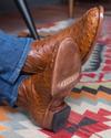 close up picture of Wyatt Pecan boots on a man's feet