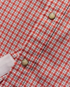 Closeup detail view of Men's Easywear Short Sleeve Pearl Snap - Orange Rust/Bone/Beech Plaid