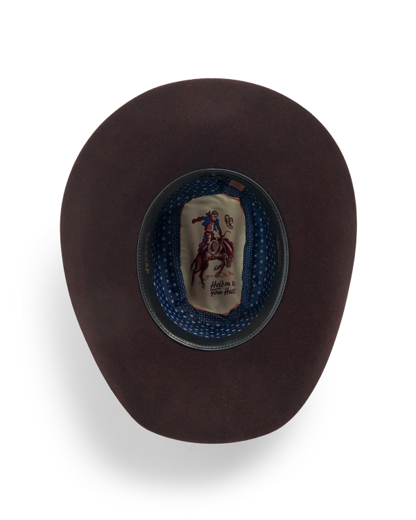 Inside view of Cattleman Fur Cowboy Hat - Black Cherry on plain background
