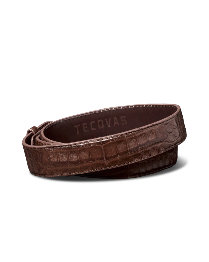 Back view of Men's Caiman Belt II - Oak on plain background