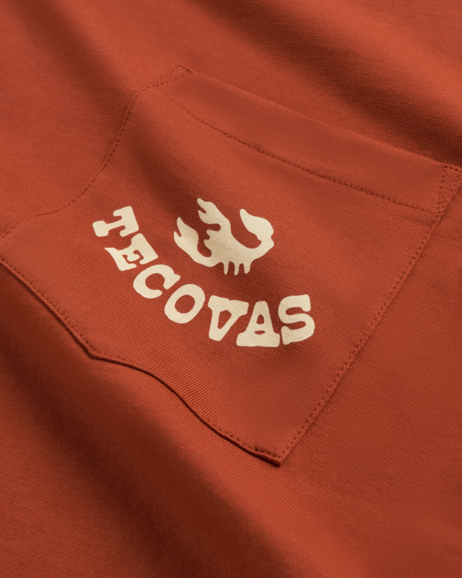 Closeup detail view of Men's Can't Stop Pocket T-Shirt - Orange Rust/Bone