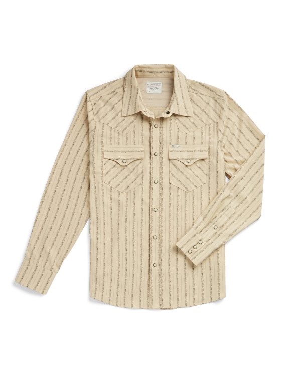Closeup detail view of Men's Performance Western Pearl Snap - Sandstone/Multi