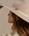 Closeup view of The Belle Wool Cowgirl Hat - Cream