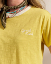 Close up of the stitching on the Women's Vintage Ringer Tee in the color Golden Yellow/Tan