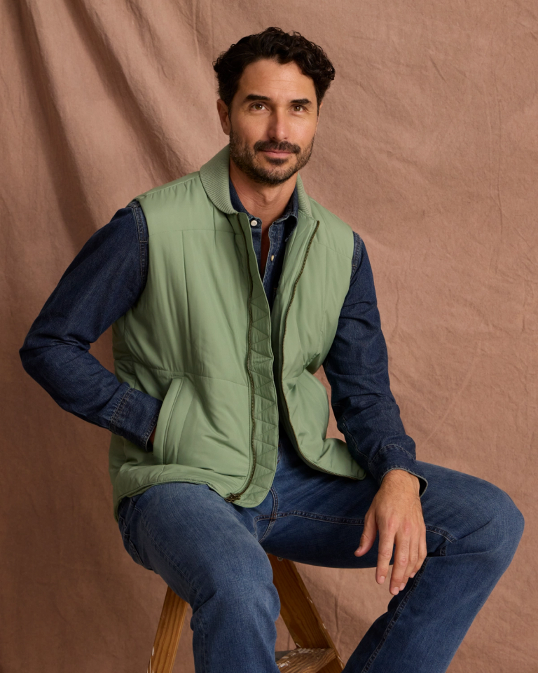 Denim top puffer vest