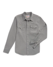 Closeup detail view of Men's Denim Pearl Snap - Light Gray