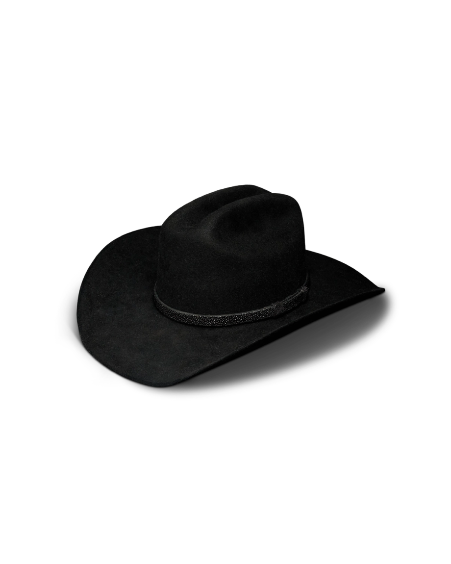 Quarterfront view of Hat Band - Jet Black on plain background