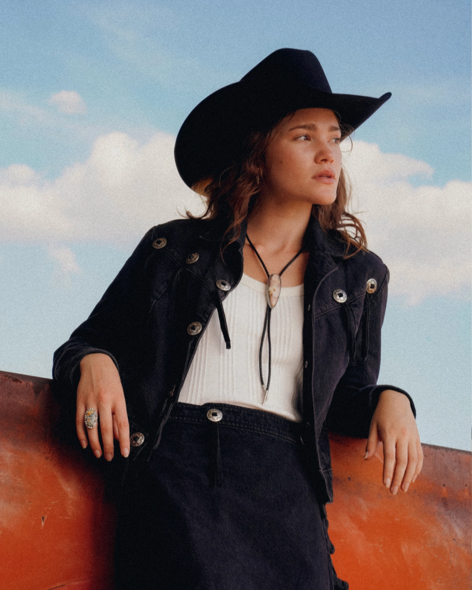 View of Women's Rodeo Concho Denim Jacket - Black