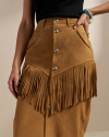 Closeup detail view of Women's Goat Suede Fringe Skirt - Tan