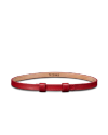 A red leather belt with a simple buckle and “Tecovas” branding on the inner side, displayed on a plain white background.