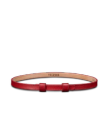 A red leather belt with a simple buckle and “Tecovas” branding on the inner side, displayed on a plain white background.