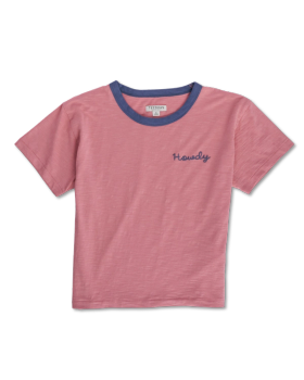 Front view of Women's Vintage Ringer Tee - Dusty Pink/Bluefin on plain background