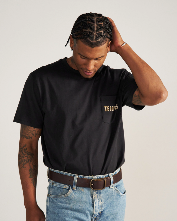 Closeup detail view of Men's the Finest Pocket T-Shirt - Black/Multi