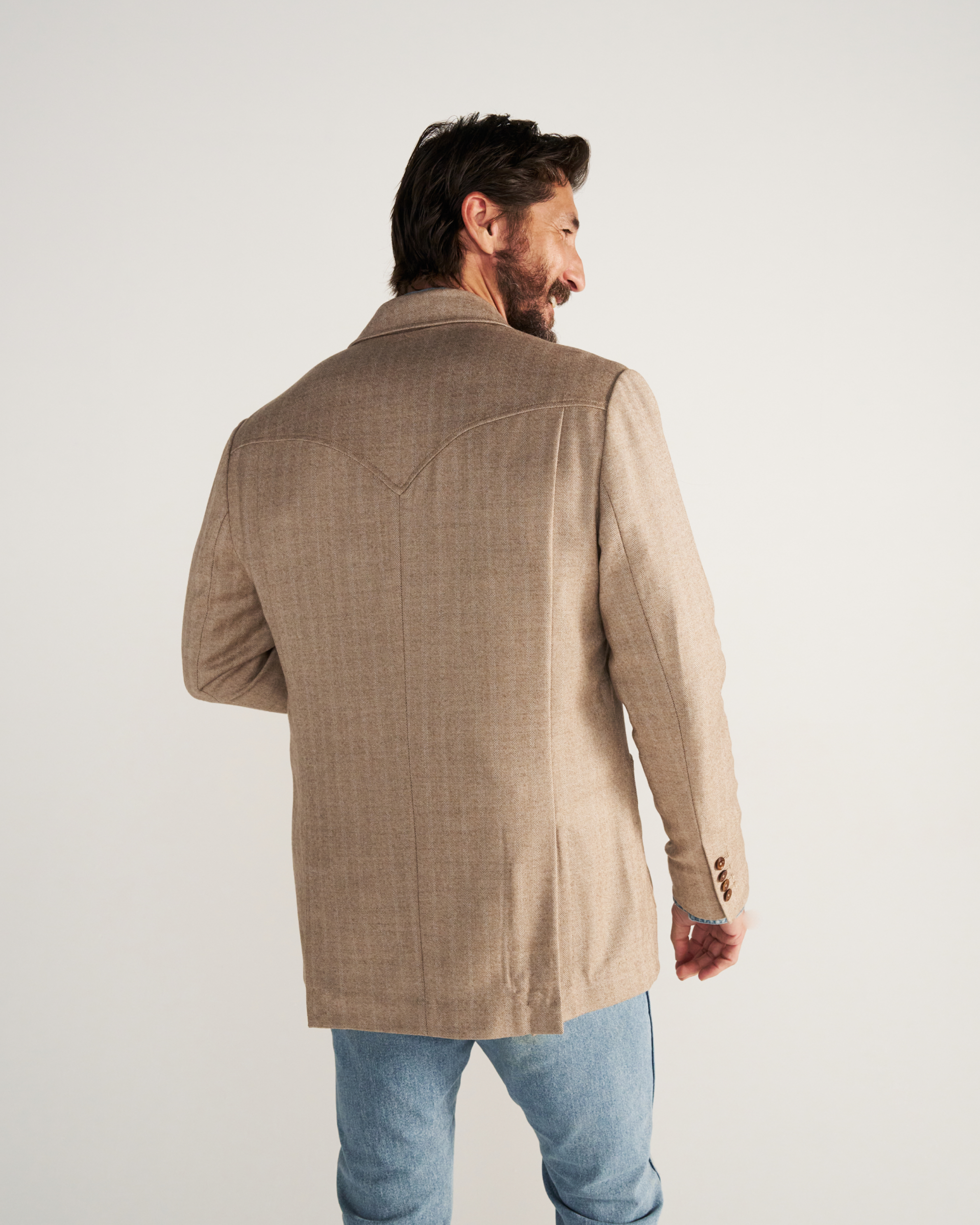 Back view of Men's Western Blazer - Khaki on model