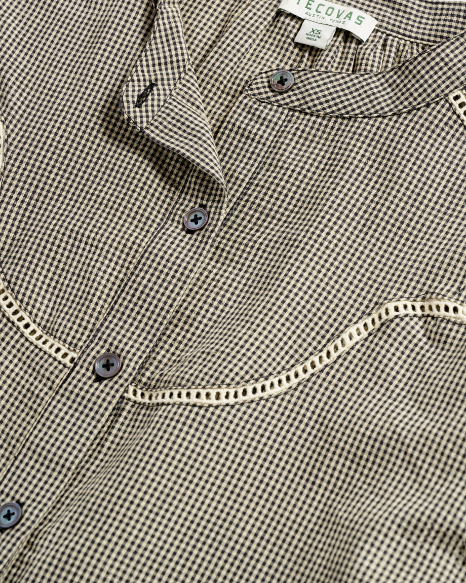 Closeup detail view of Women's Mini Seersucker Blouse - Black / White