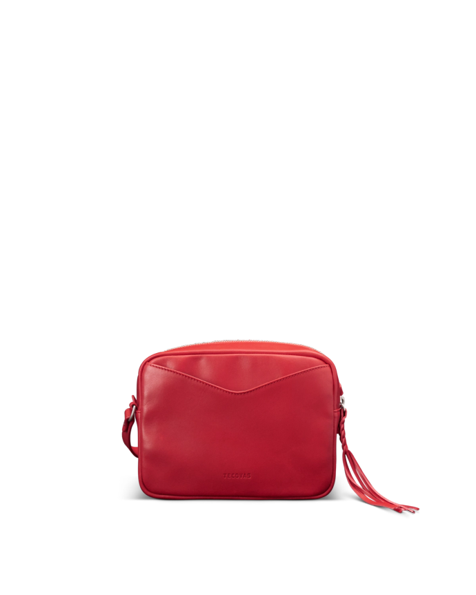 Back view of Horseshoe Topzip Crossbody - Crimson on plain background