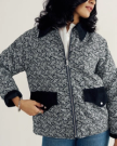 Front view of Women's Liner Jacket - Black / White on model