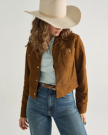 Closeup detail view of Women's Moleskin Pearl Snap Jacket - Camel