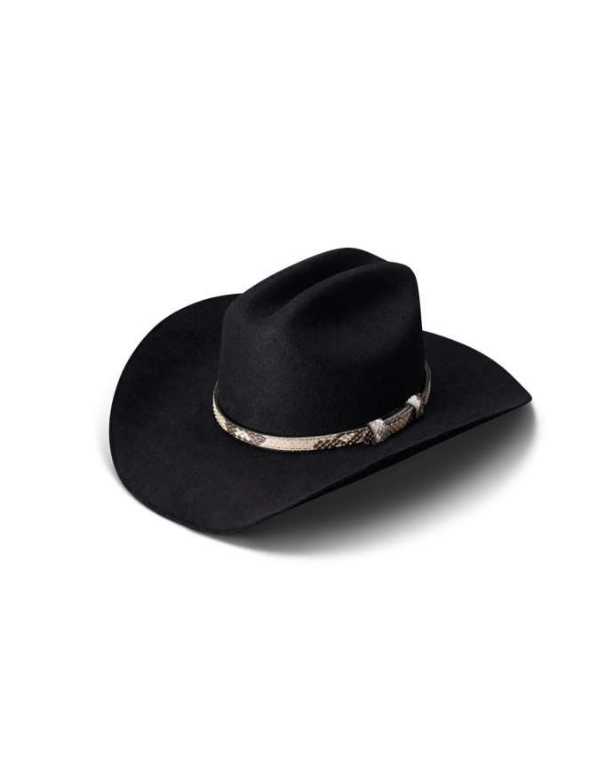 Quarterfront view of Hat Band - Black Bone on plain background