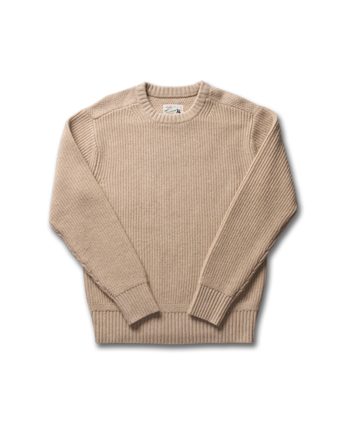 Front view of Men's Crew Neck Desert Sweater - Bone Heather on plain background