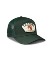 Quarterfront view of Tecovas Buckin Bronc 5 Panel High Pro Trucker - Forest Green on plain background