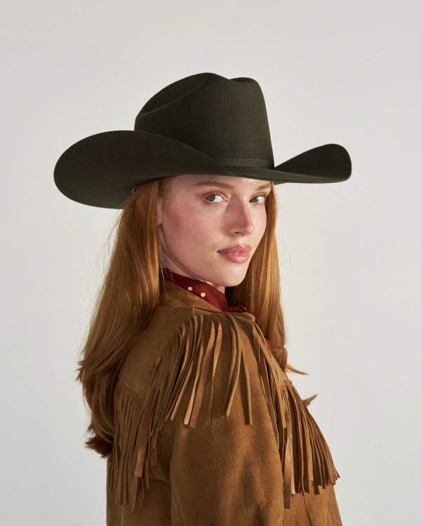 View of Cattleman Wool Cowboy Hat - Dark Olive
