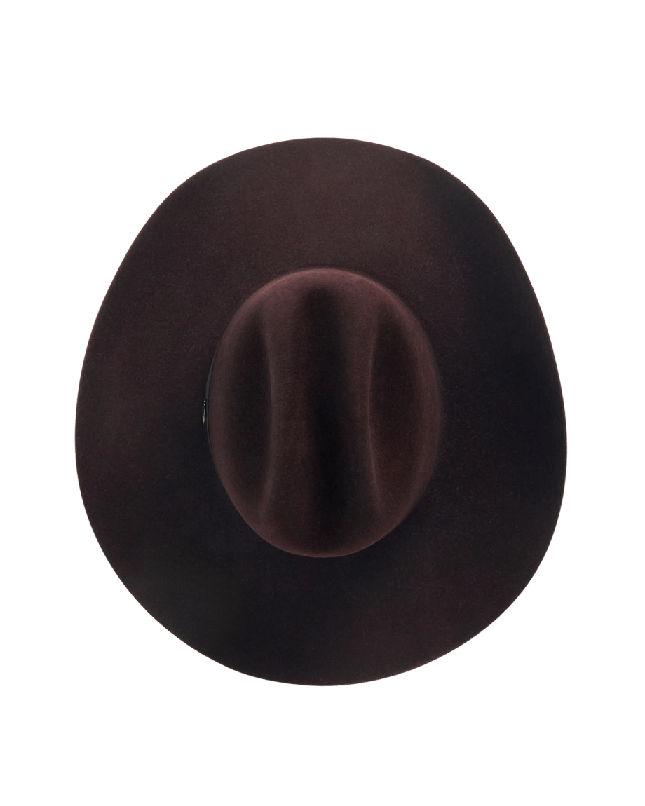 Top view of Cattleman Fur Cowboy Hat - Black Cherry on plain background
