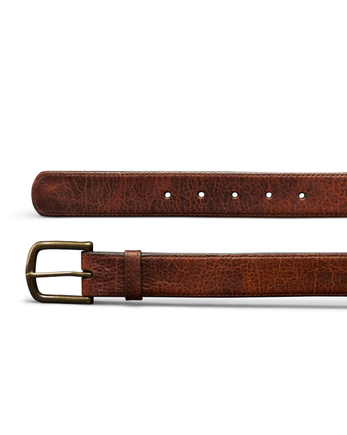 Closeup view of Men's Bison Belt II - Burnt Umber