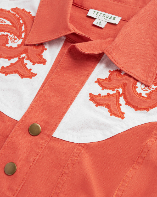 Closeup detail view of Women's L/S Applique Mini Dress - Ginger Spice / Cloud