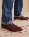 Man wearing the Luke Cognac Brown short rubber sole boots