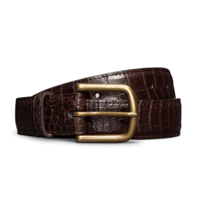 Front view of Men's Crocodile Belt - Coffee on plain background