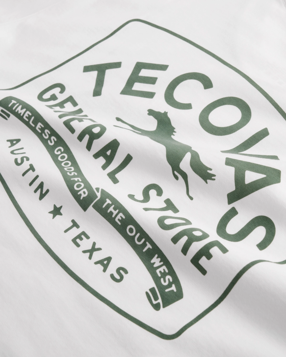 Closeup view of Men's General Store T-Shirt - Bone/Green