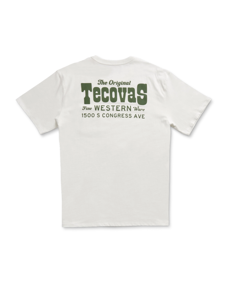 Closeup detail view of Men's Original Western Pocket Tee - Bone / Green